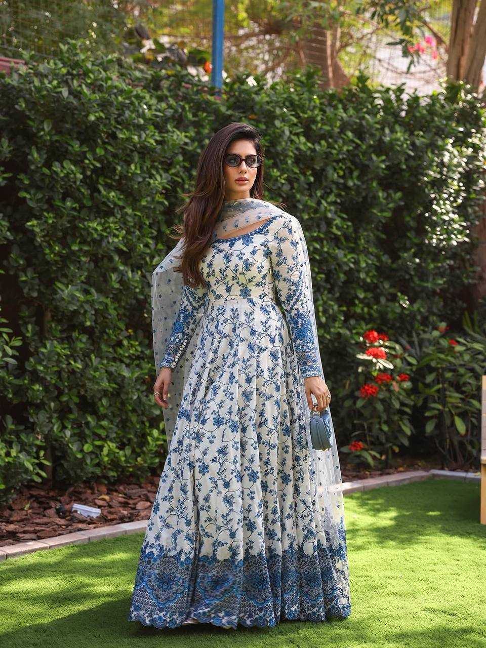 Georgette Embroidered Gown (Blue) UNV-GN-002