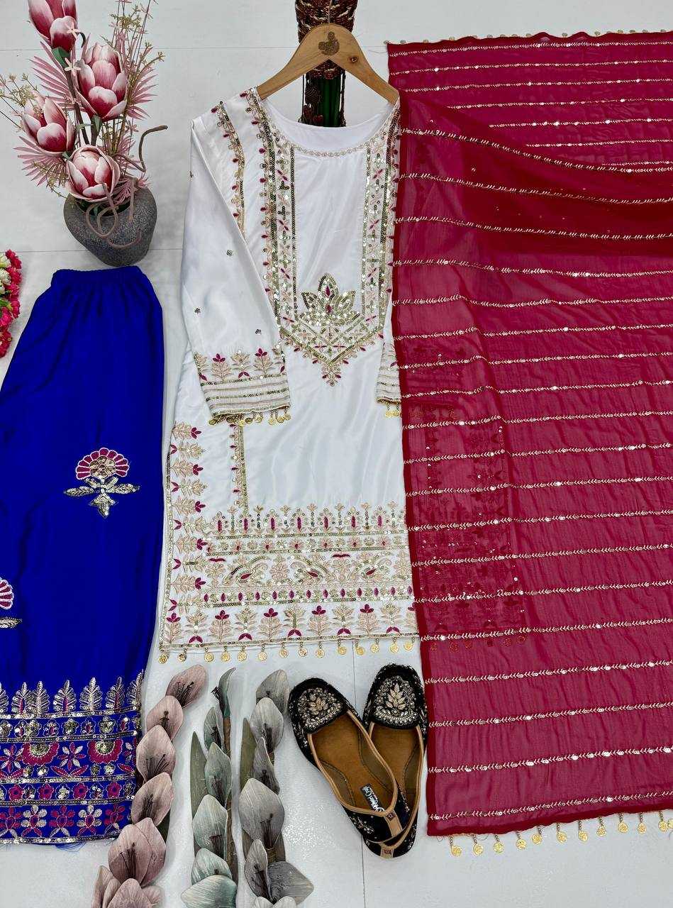 Heavy Embroidered Sharara Salwar Silk Suit (Firozi) UNV-ST-035