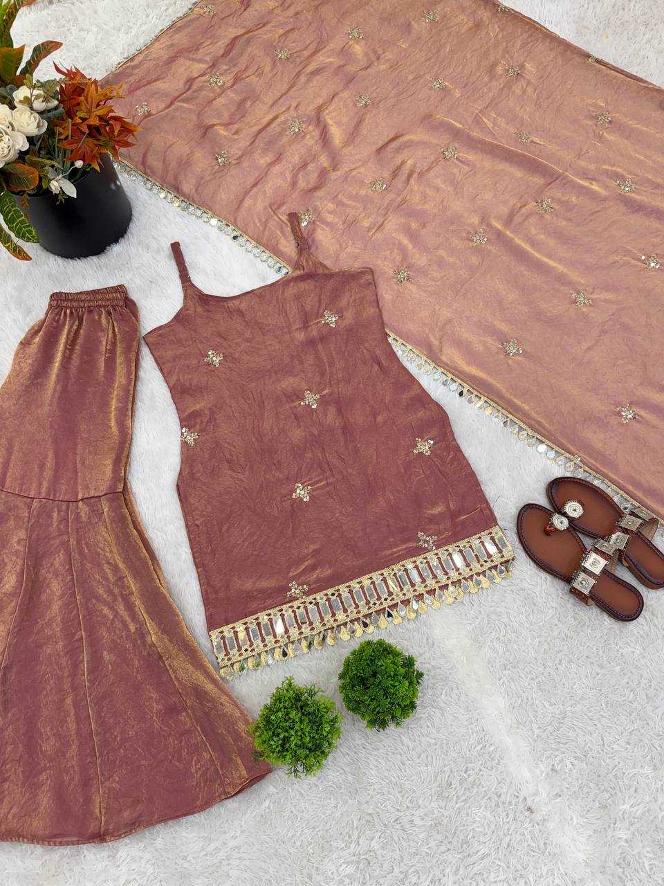 Fendy Embroidered Sharara Salwar Suit (Maroon) UNV-ST-027