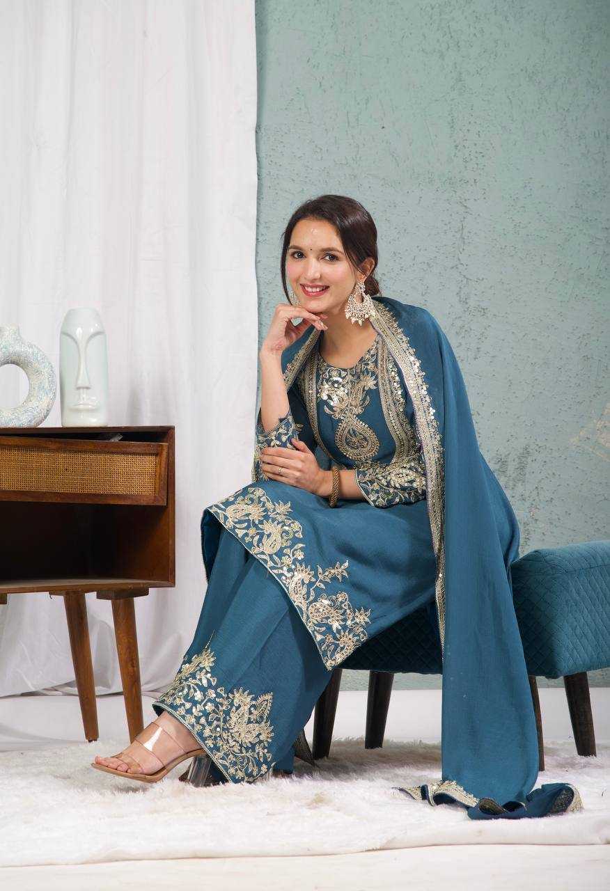 Chinon Silk Suit (Peacock Blue) UNV-ST-004