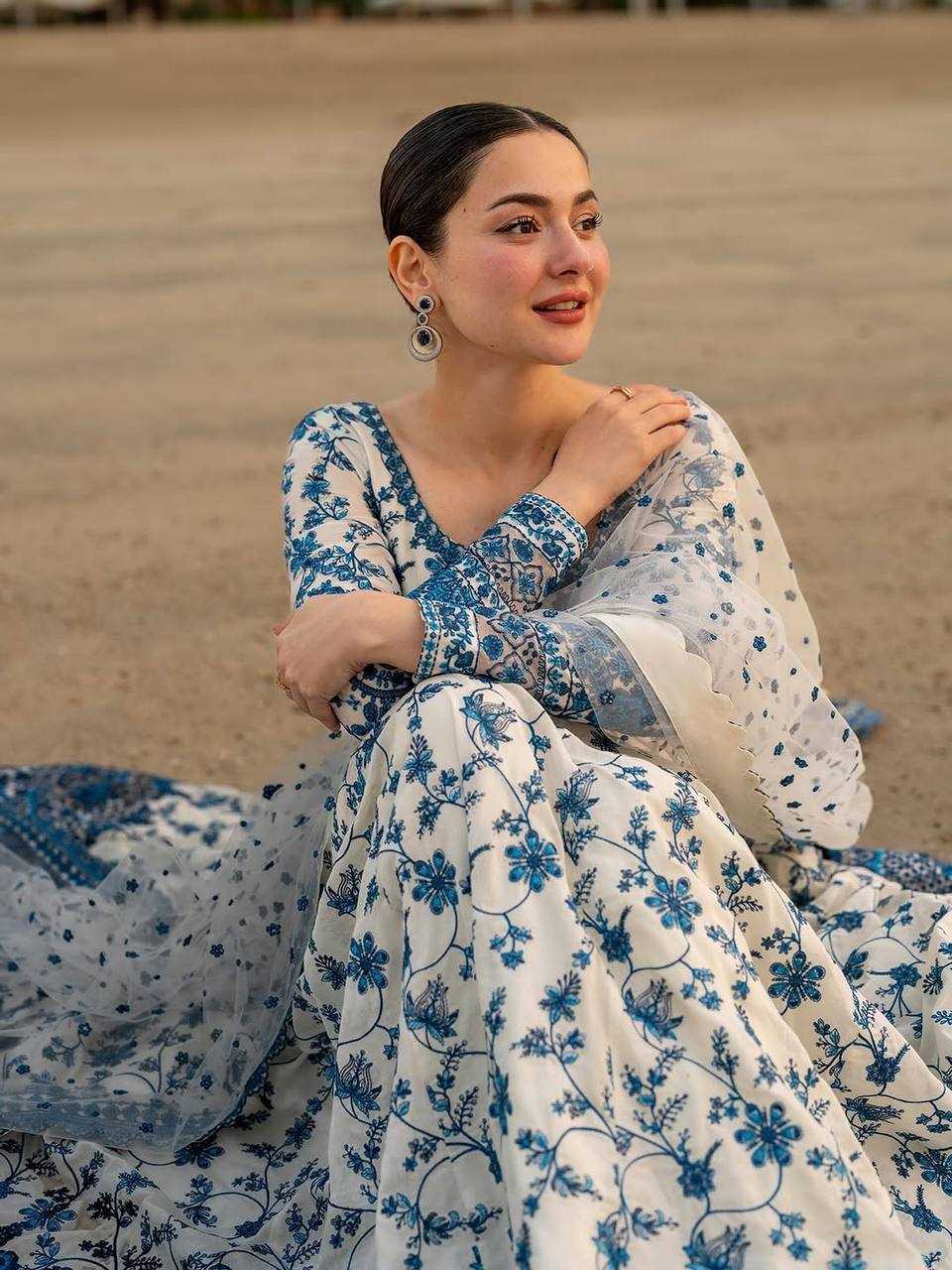Georgette Embroidered Gown (Blue) UNV-GN-002