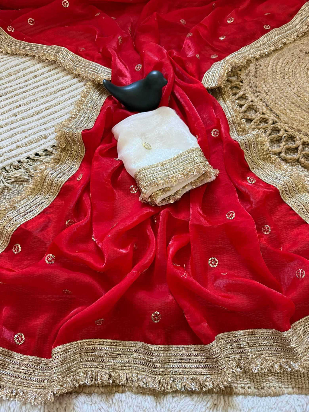 Satin Designer Ghazal saree (Red) UNV-SR-022