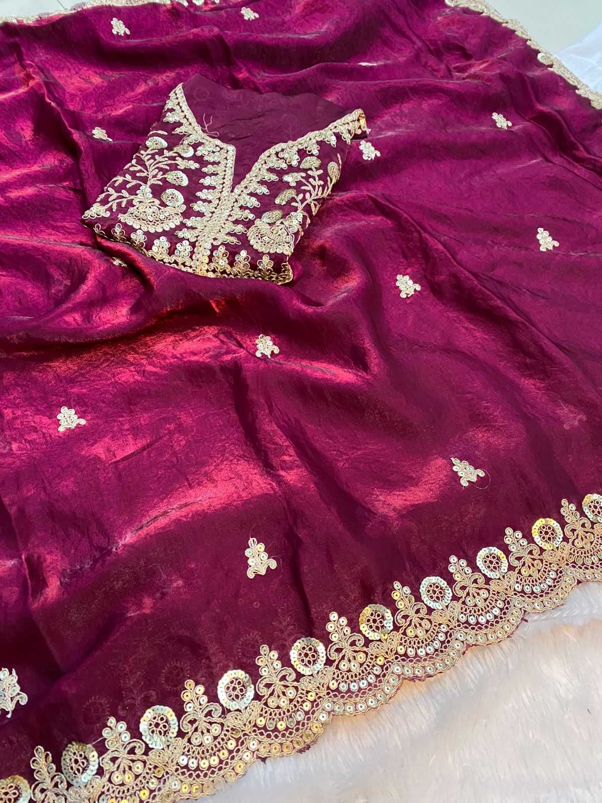 Chiffon Sequin Embroidered Saree (Rani) UNV-SR-001