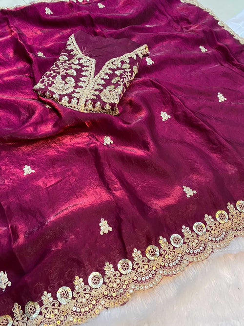 Chiffon Sequin Embroidered Saree (Rani) UNV-SR-001