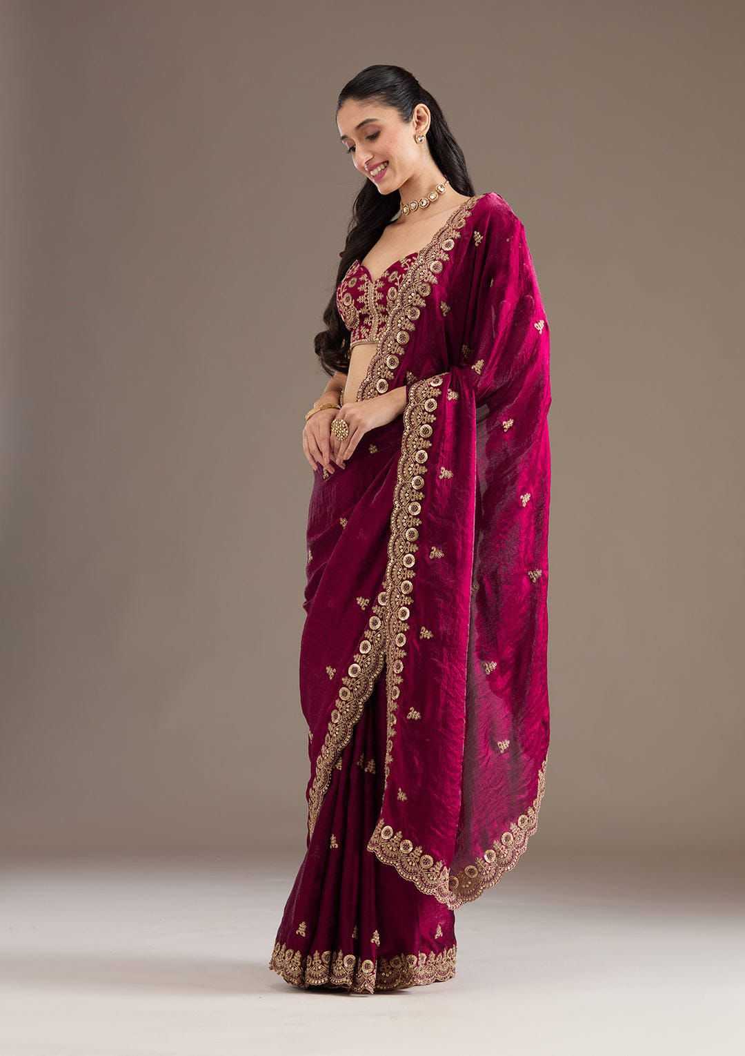 Chiffon Sequin Embroidered Saree (Rani) UNV-SR-001