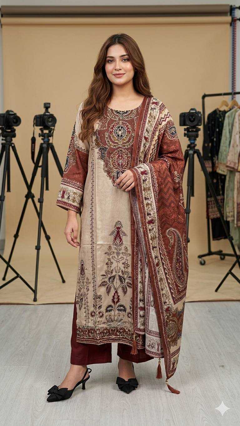 Printed Chinon Silk Suit UNV-ST-012