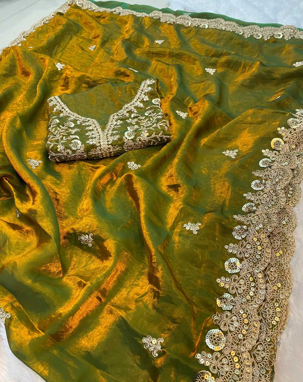 Chiffon Sequin Embroidered Saree (Mustard) UNV-SR-001