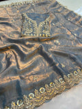 Chiffon Sequin Embroidered Saree (Grey) UNV-SR-001