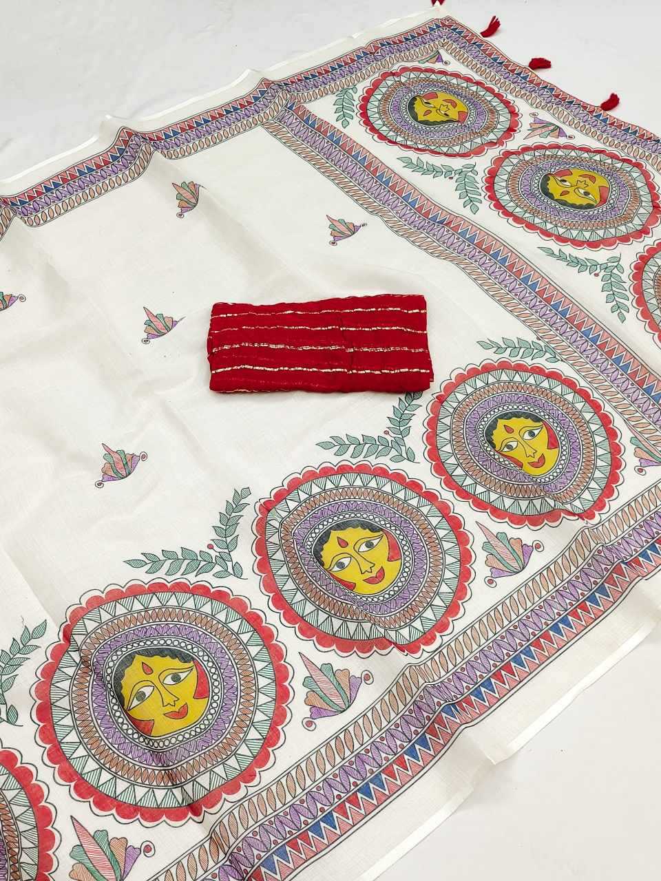 Madhubani Printed Cotton Saree-UNV-SR-006