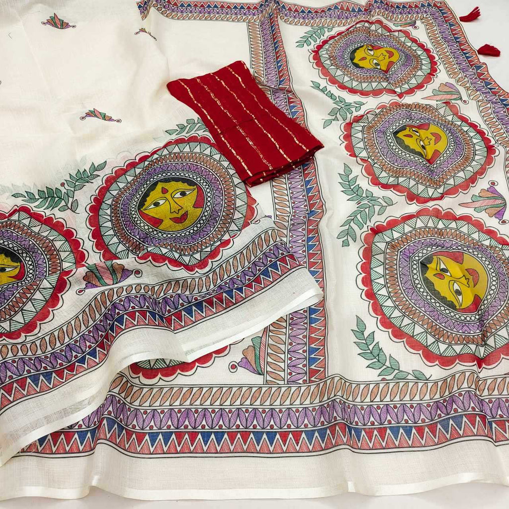 Madhubani Printed Cotton Saree-UNV-SR-006