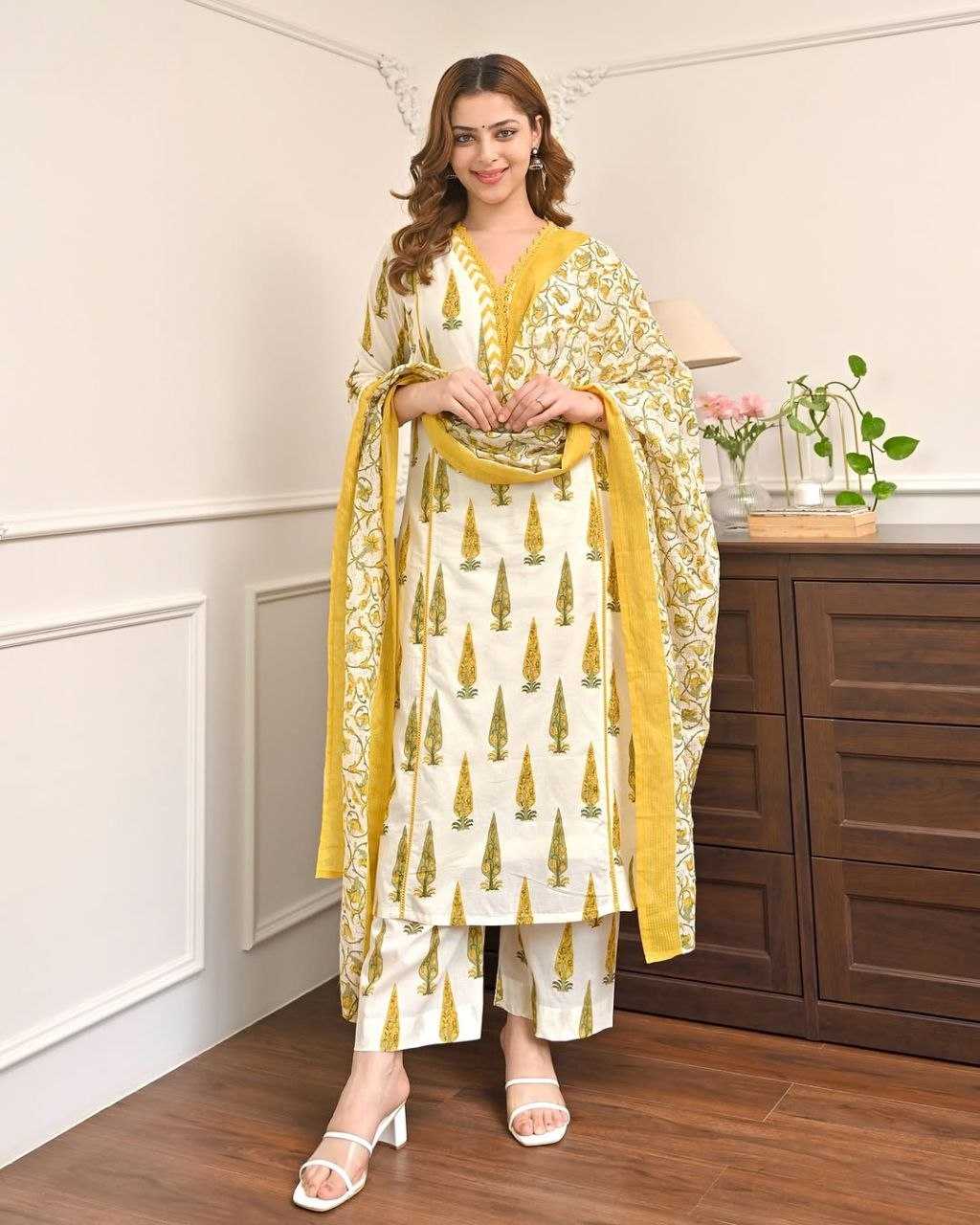 Cotton Printed Suit (Yellow) UNV-ST-021