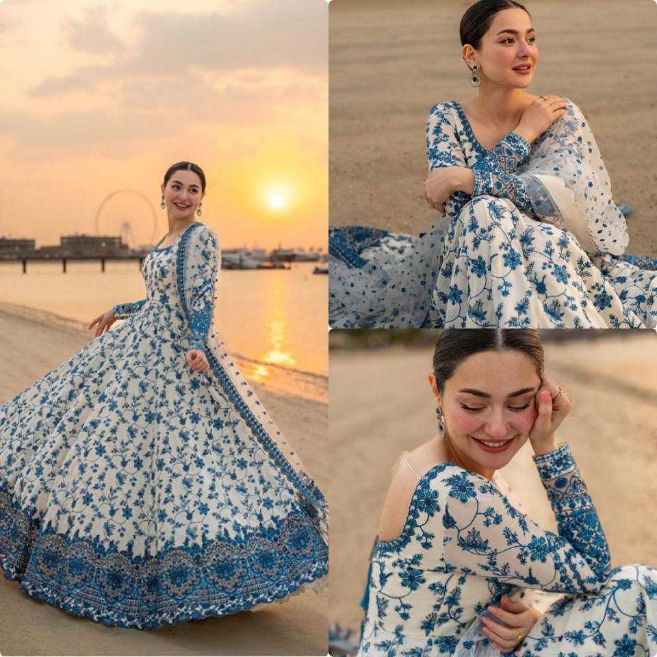 Georgette Embroidered Gown (Blue) UNV-GN-002