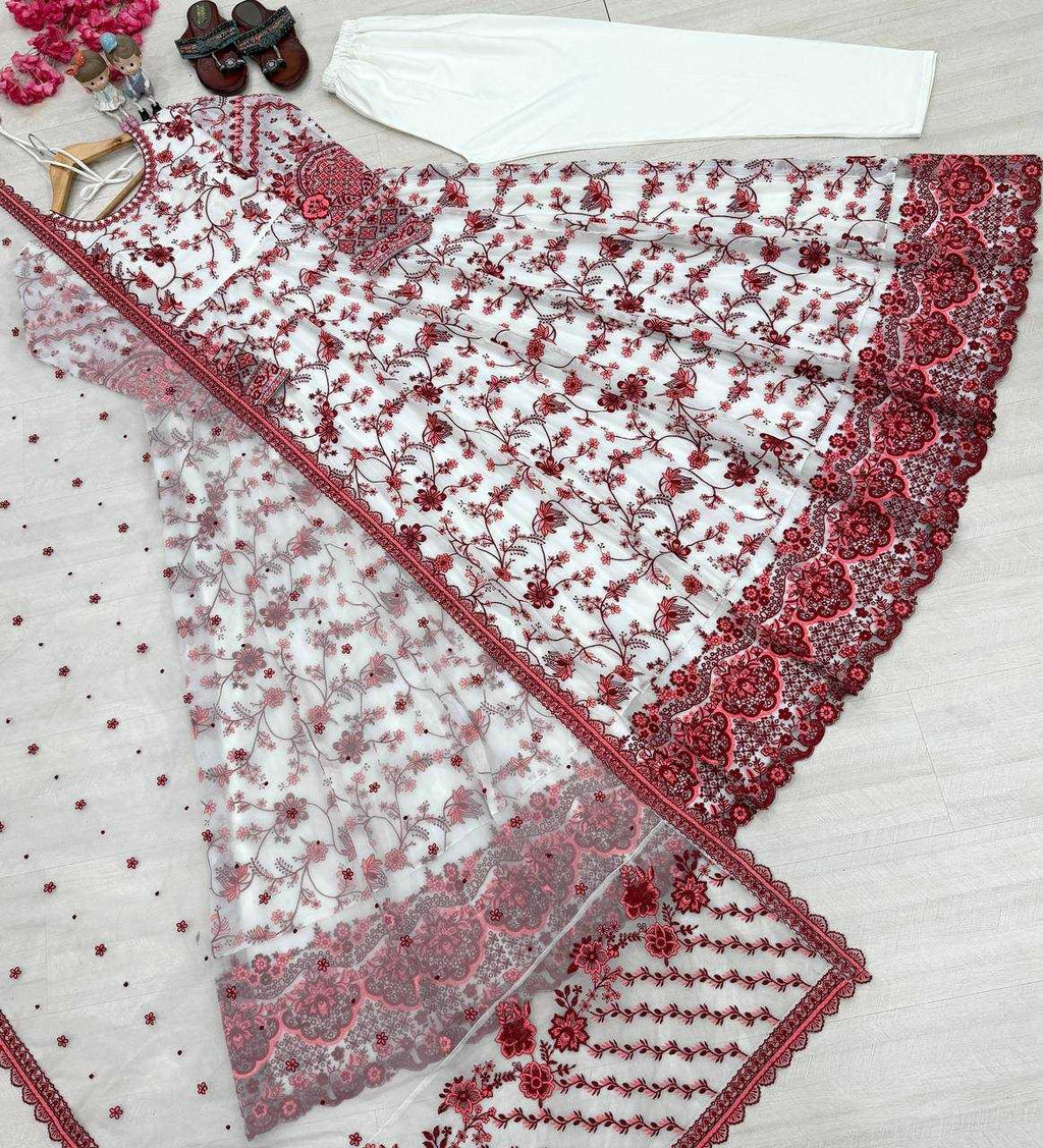 Georgette Embroidered Gown (Maroon) UNV-GN-002