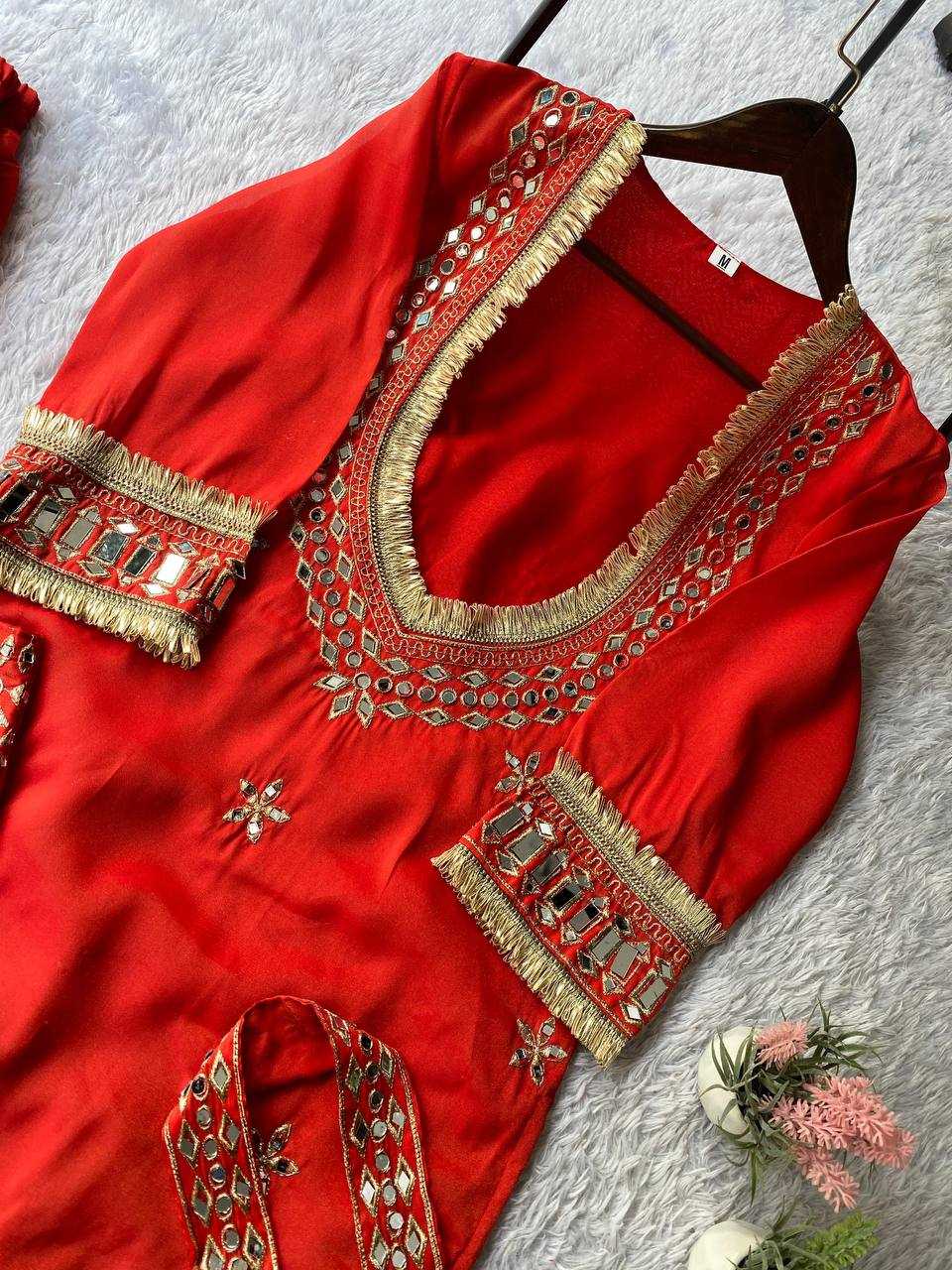 Designer Embroidered Plazzo Suit ( Orange) UNV-ST-001