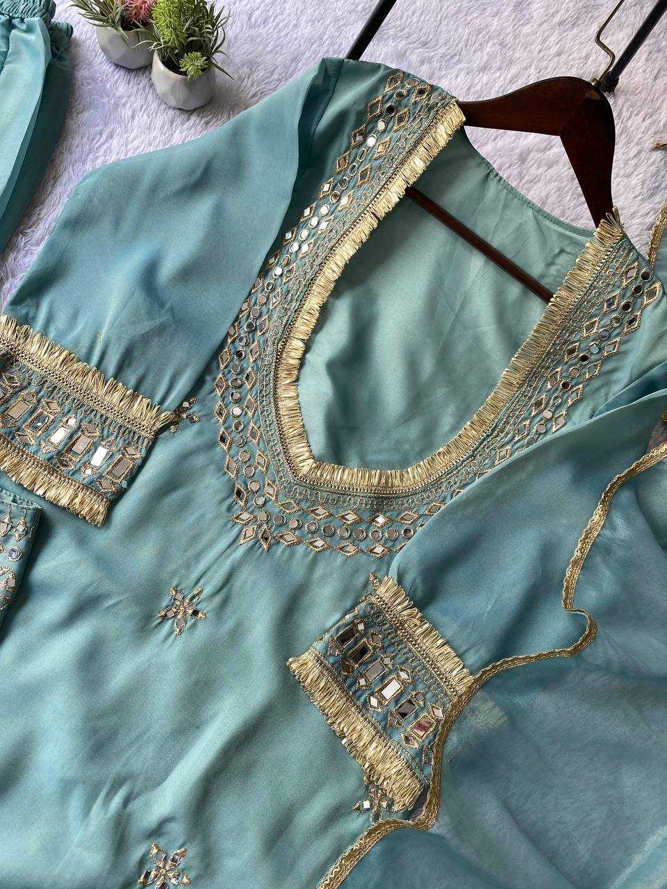 Designer Embroidered Plazzo Suit (Sky) UNV-ST-001