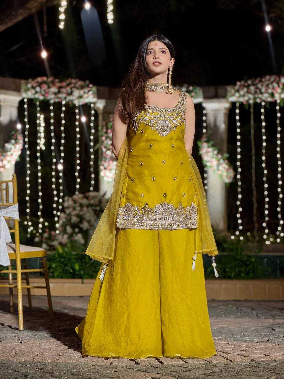 Fendy Embroidered Sharara Salwar Suit (Yellow) UNV-ST-034