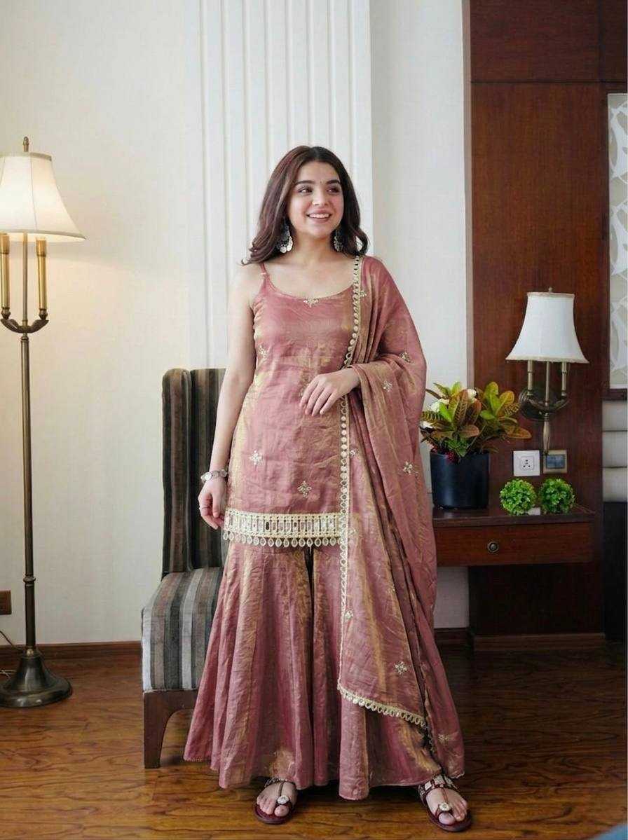 Fendy Embroidered Sharara Salwar Suit (Maroon) UNV-ST-027