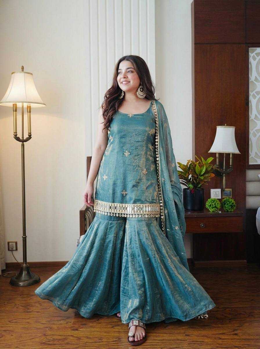 Fendy Embroidered Sharara Salwar Suit (Sky Blue) UNV-ST-027