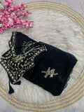 Handwork Cutwork satin Saree (Black) UNV-SR-019