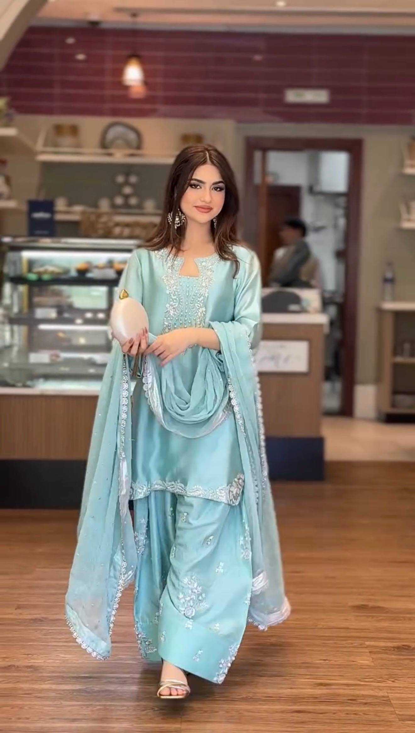 Heavy Roman Silk Embroidered Palazzo Suit UNV-ST-032
