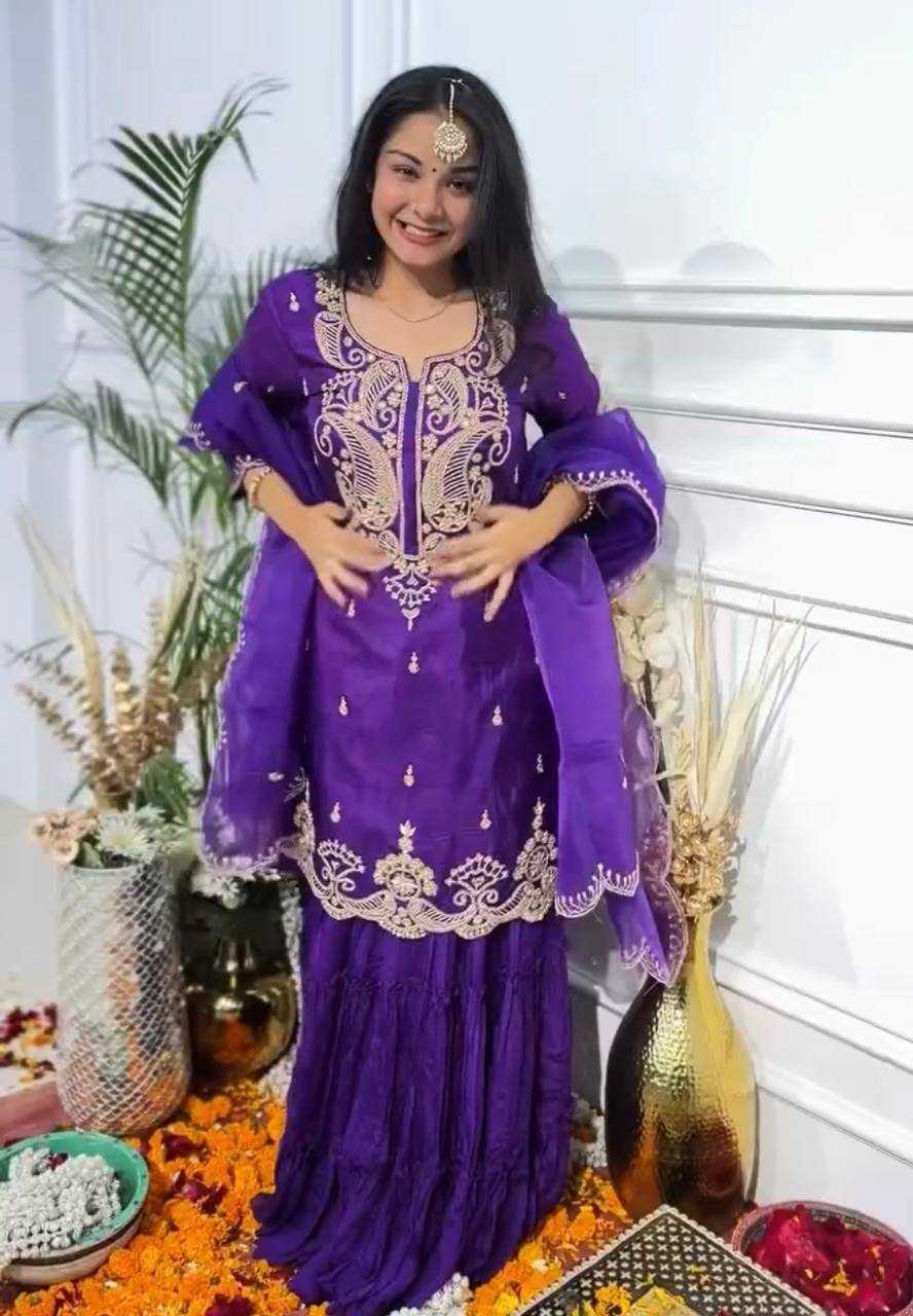 Heavy Chinon Embroidered Sharara Salwar Suit UNV-ST-044