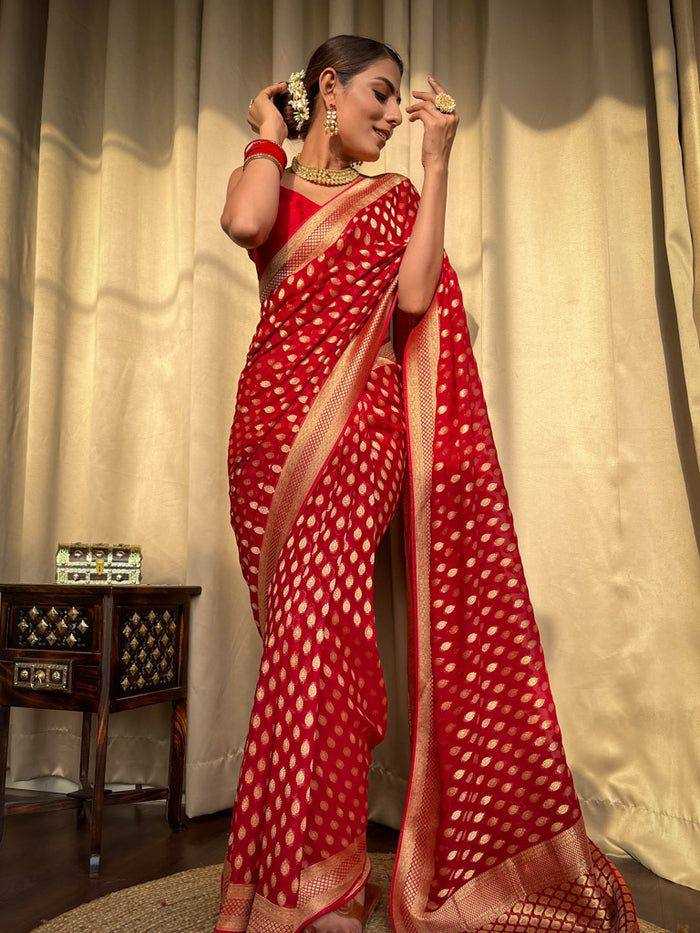 Banarasi Lichi Silk saree (Red) UNV-SR-021