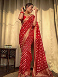 Banarasi Lichi Silk saree (Red) UNV-SR-021