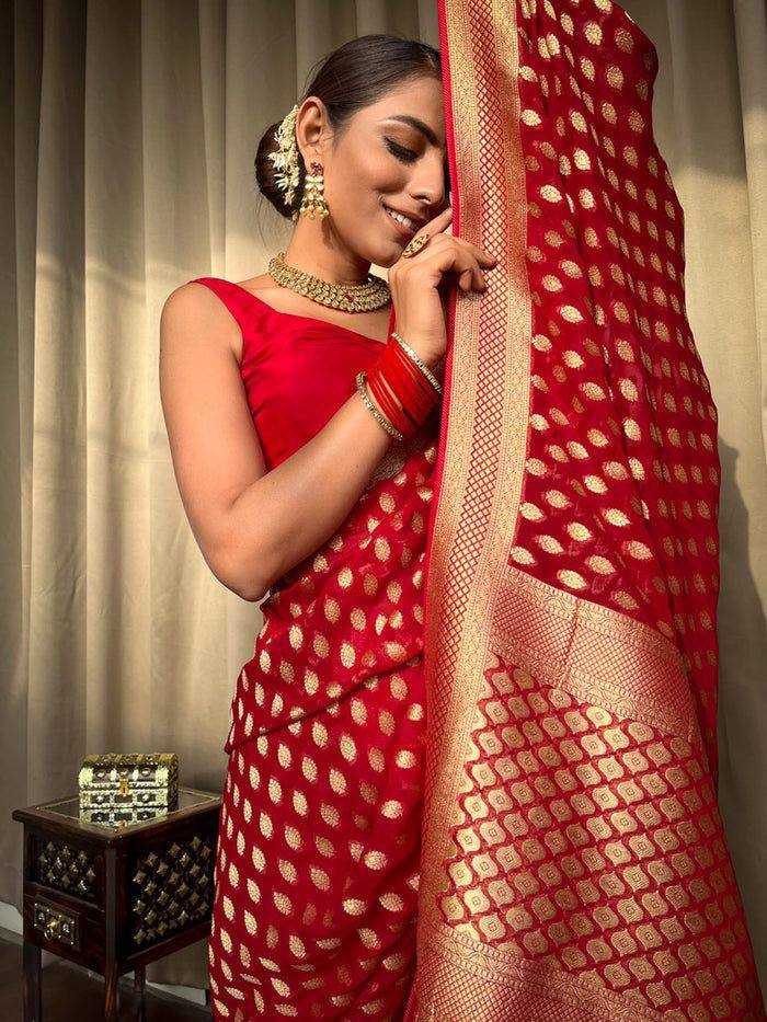 Banarasi Lichi Silk saree (Red) UNV-SR-021