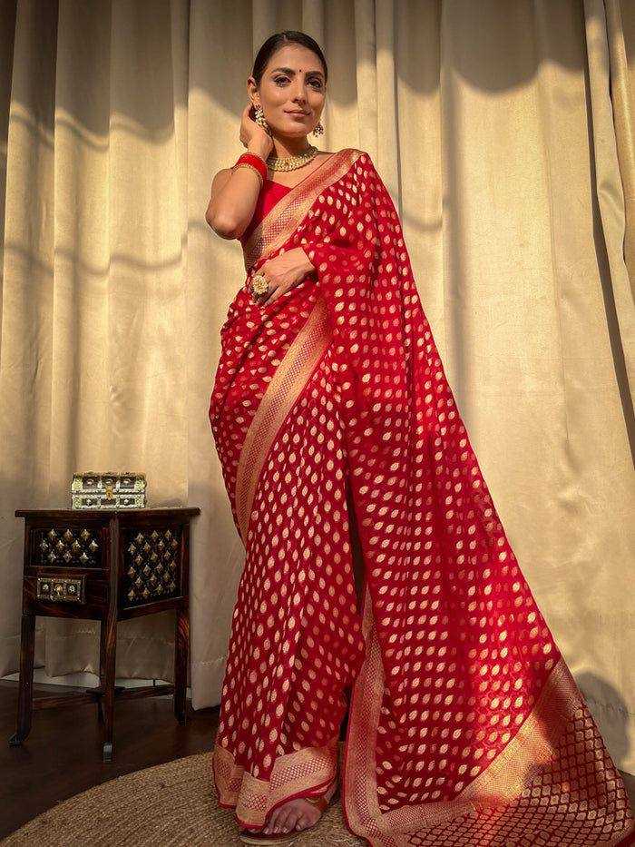 Banarasi Lichi Silk saree (Red) UNV-SR-021