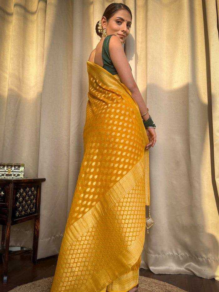 Banarasi Lichi Silk saree (Yellow) UNV-SR-021