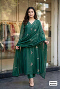 Premium Silk Anarkali Embroidered Suit (Bottle Green) UNV-ST-028
