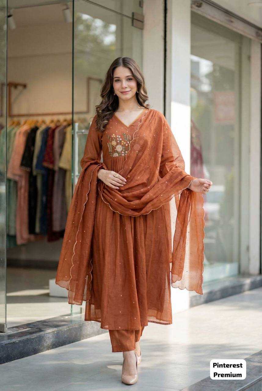 Premium Silk Anarkali Embroidered Suit (Orange) UNV-ST-028