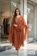 Premium Silk Anarkali Embroidered Suit (Orange) UNV-ST-028