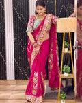 Rangoli Silk Sequine Embroidered Saree (Rani) UNV-SR-024