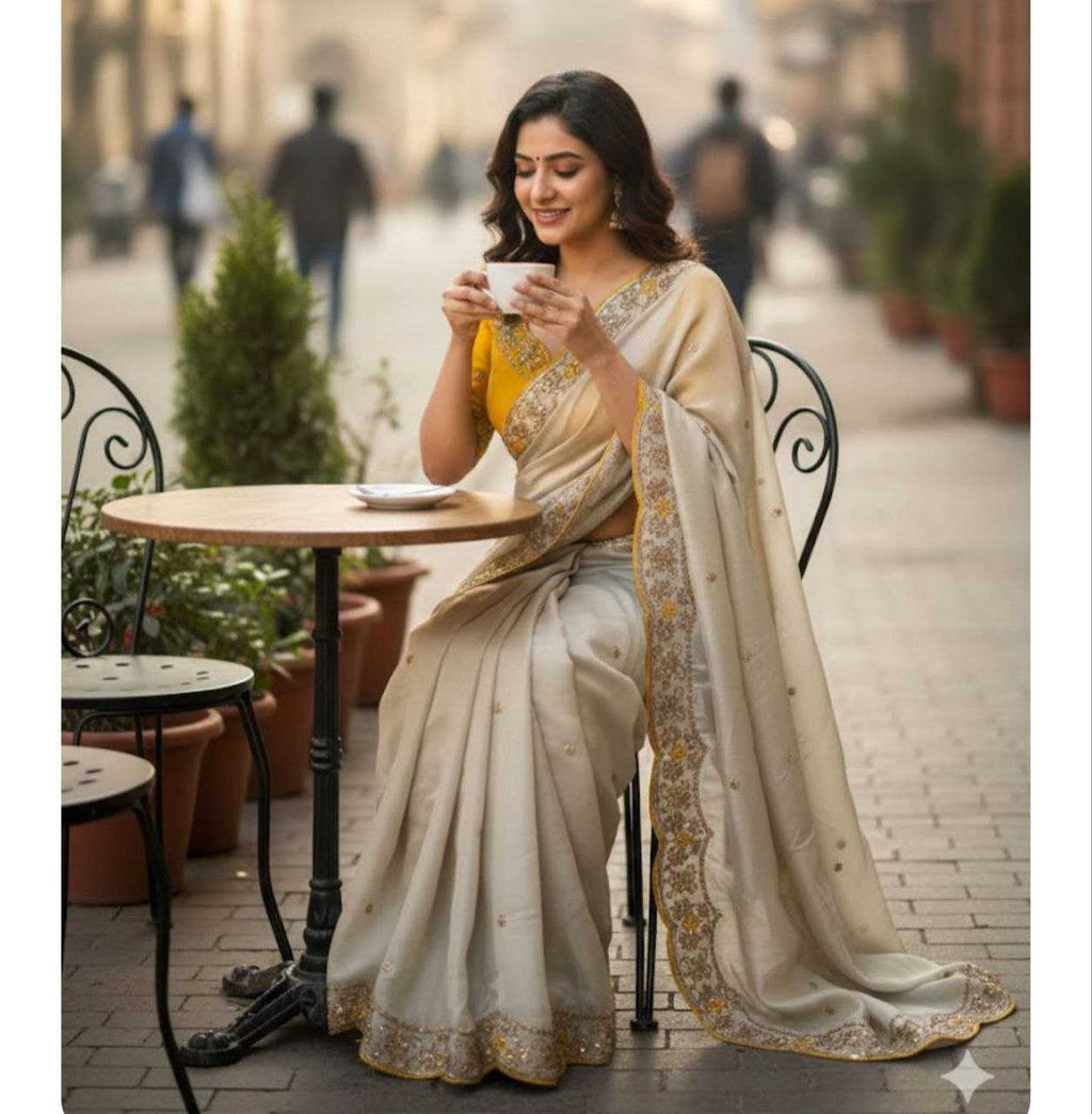 Rangoli Silk Butta Embroidered saree (Beige) UNV-SR-008