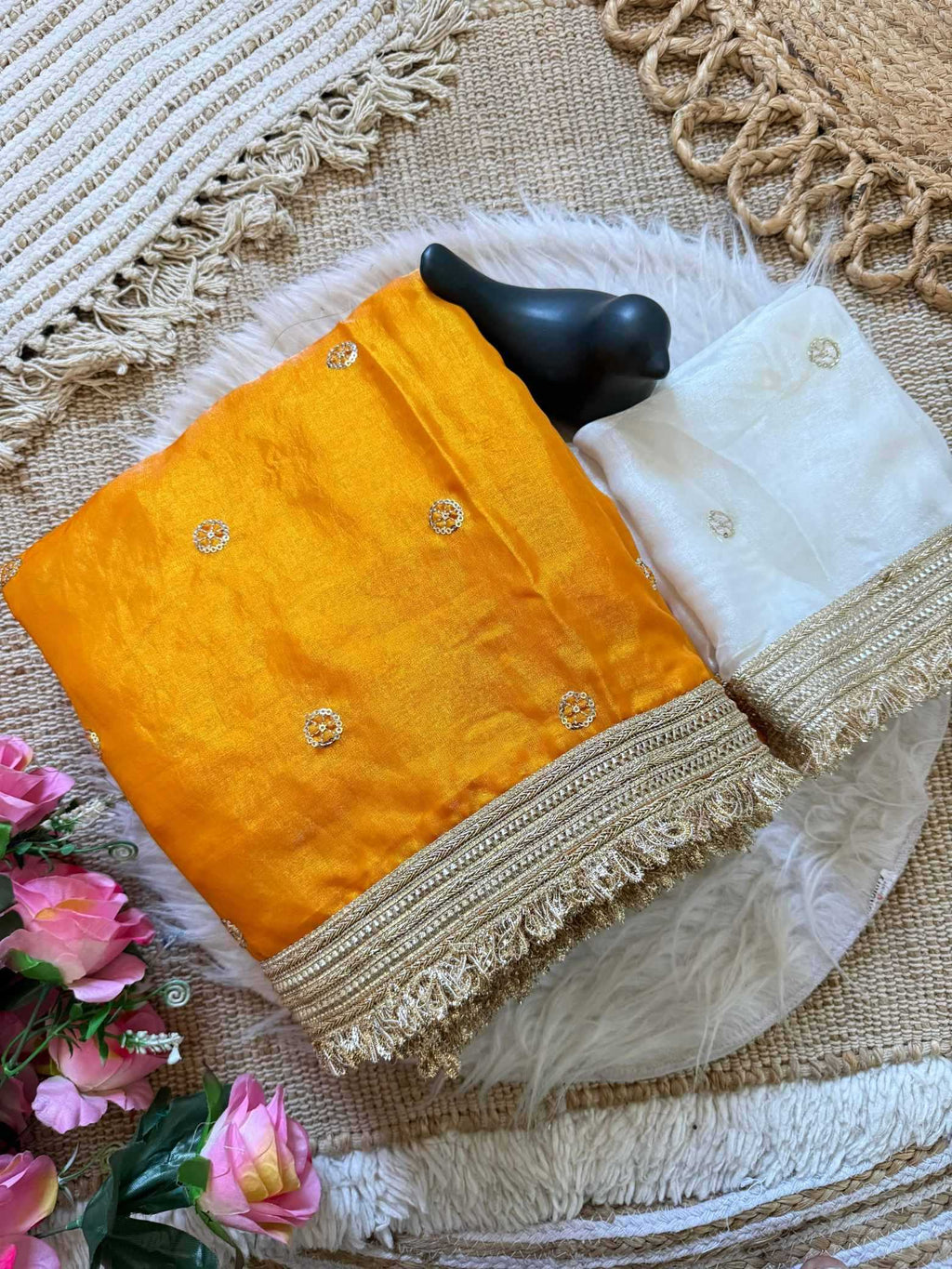 Satin Designer Ghazal saree (Mustard) UNV-SR-022