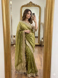 Satin Designer Ghazal saree (Mehndi) UNV-SR-022