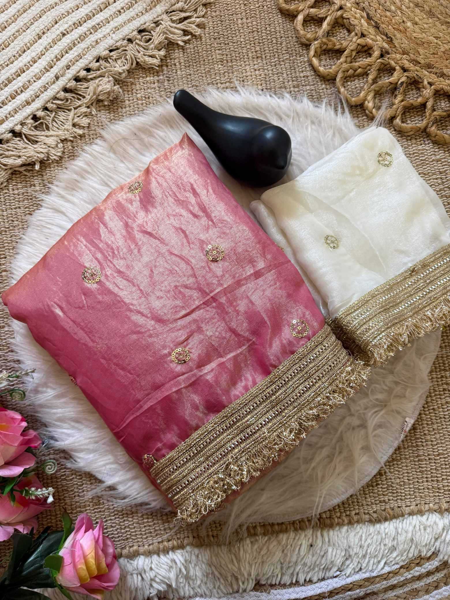 Satin Designer Ghazal saree (Peach) UNV-SR-022