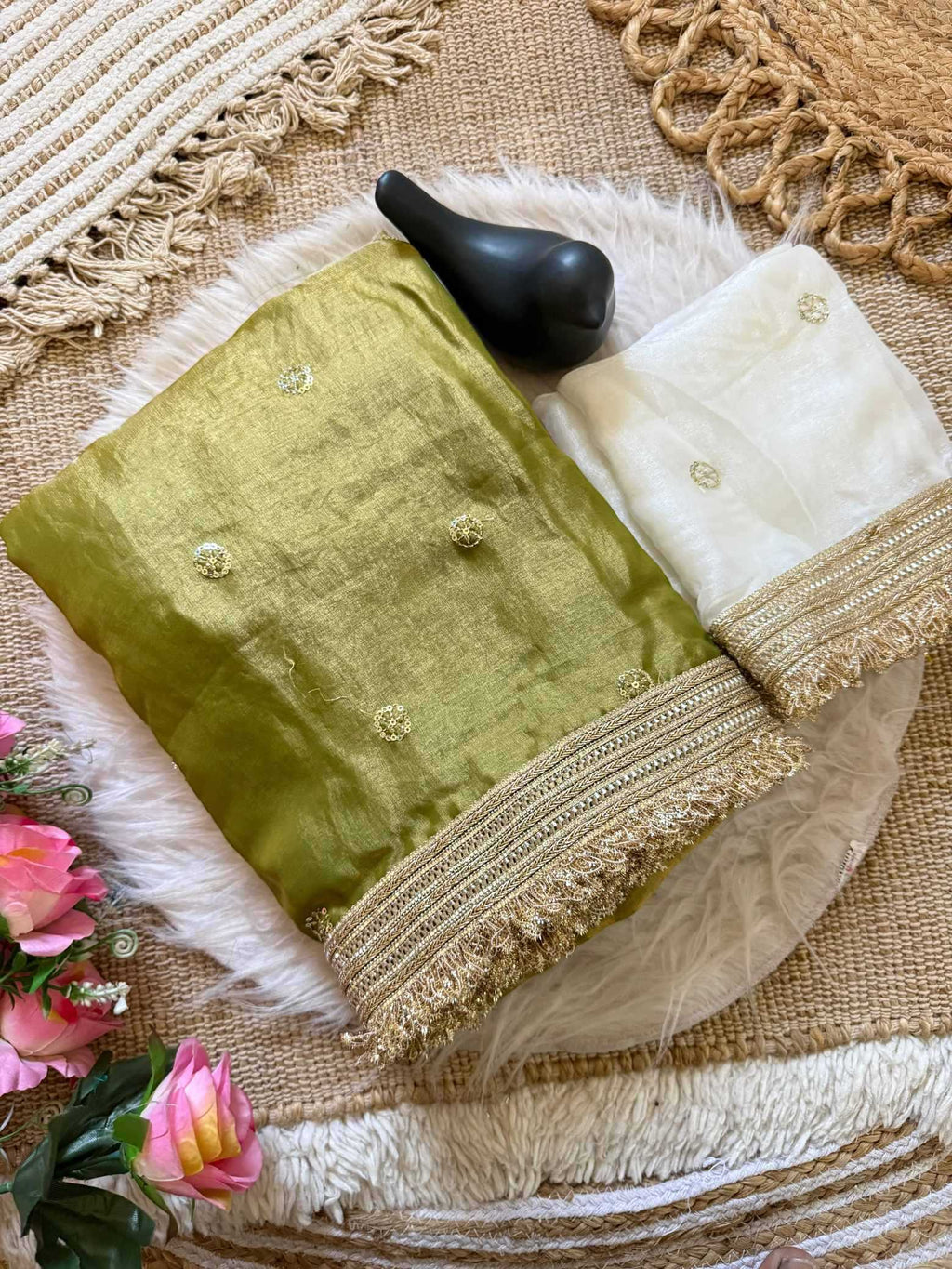 Satin Designer Ghazal saree (Mehndi) UNV-SR-022