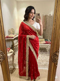 Satin Designer Ghazal saree (Red) UNV-SR-022