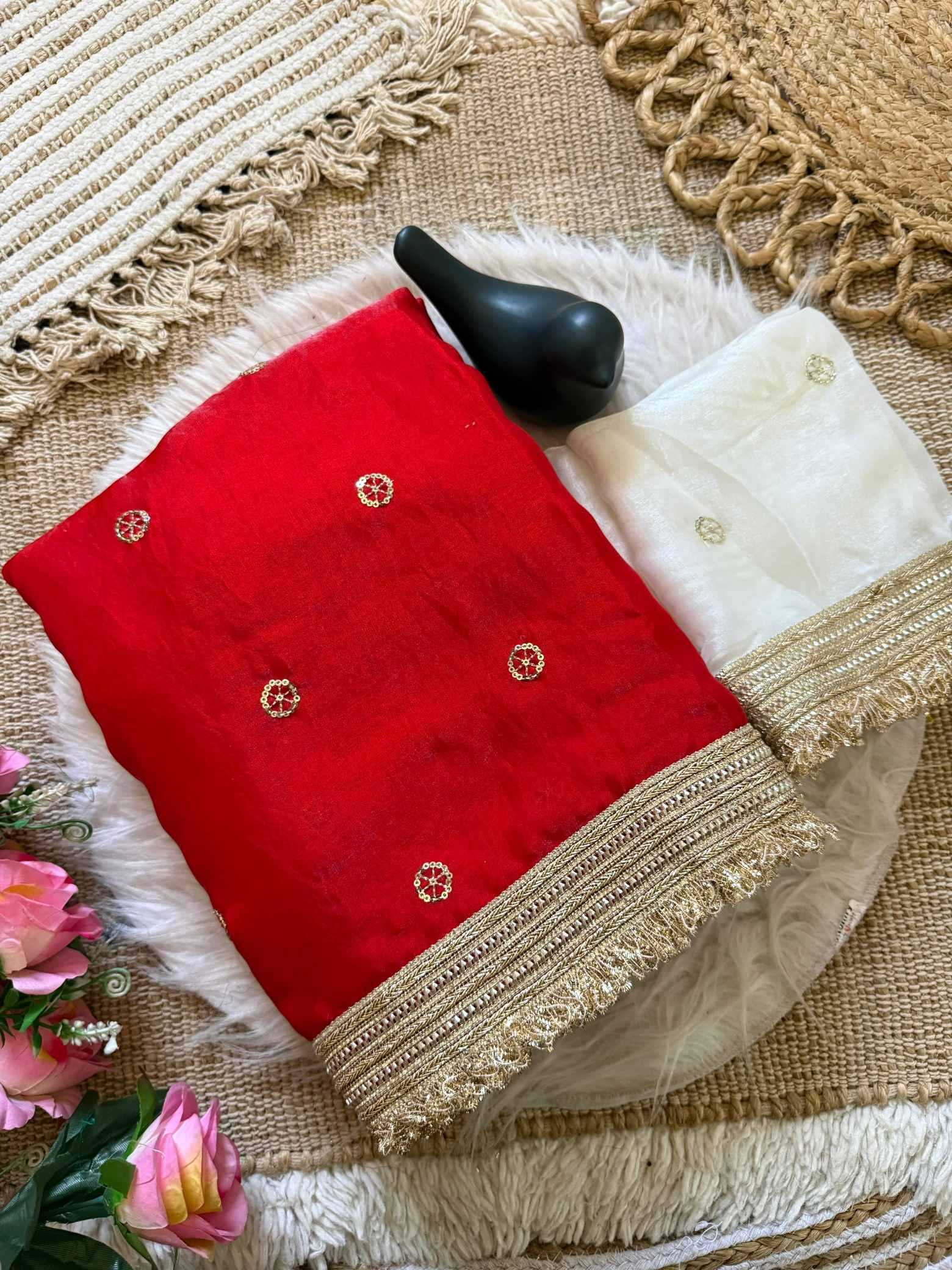 Satin Designer Ghazal saree (Red) UNV-SR-022