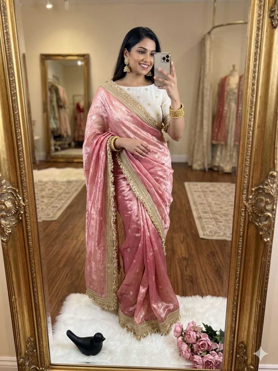 Satin Designer Ghazal saree (Peach) UNV-SR-022