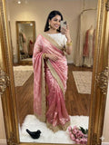 Satin Designer Ghazal saree (Peach) UNV-SR-022