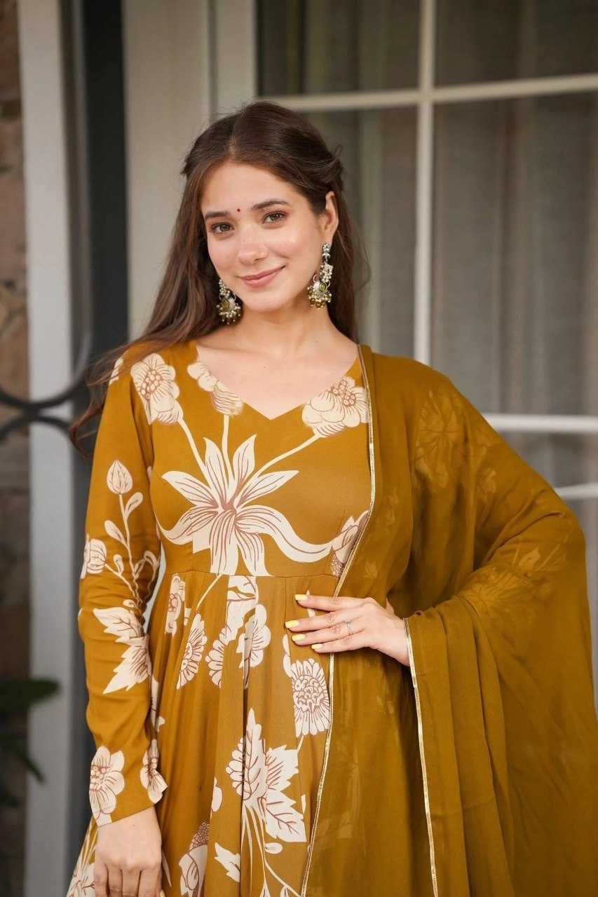 Slub Reyon Anarkali Printed Suit UNV-ST-013