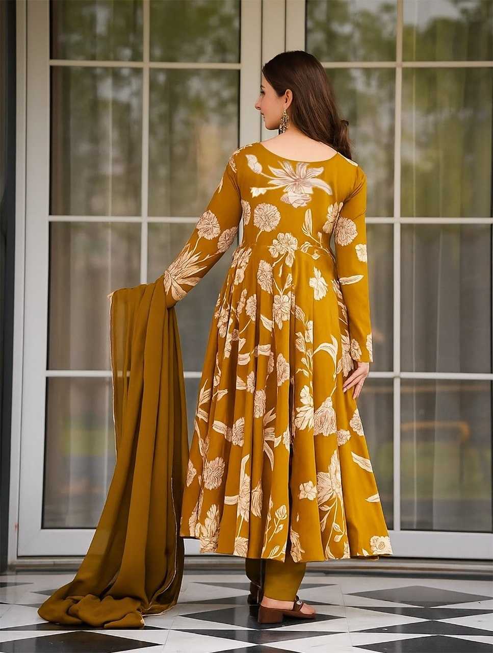 Slub Reyon Anarkali Printed Suit UNV-ST-013
