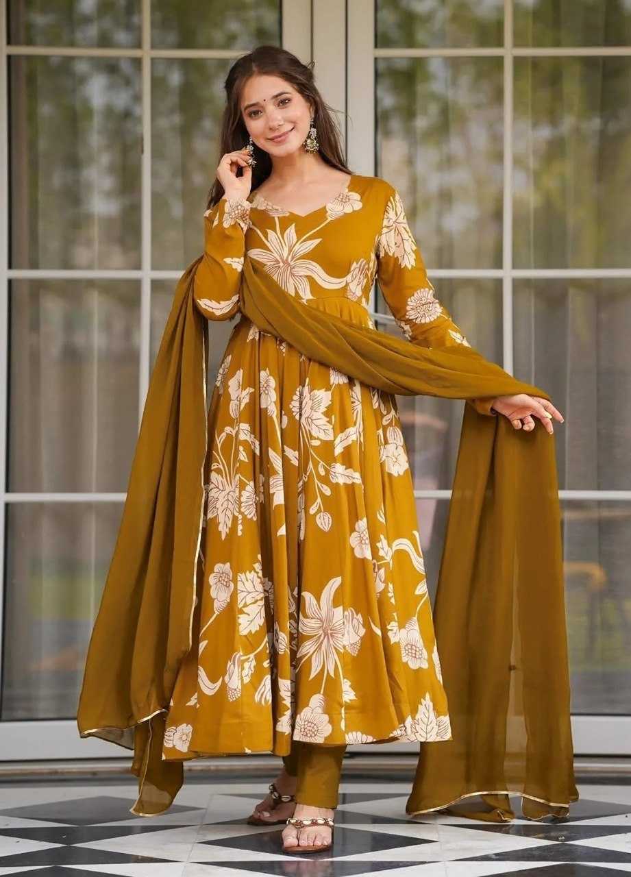 Slub Reyon Anarkali Printed Suit UNV-ST-013