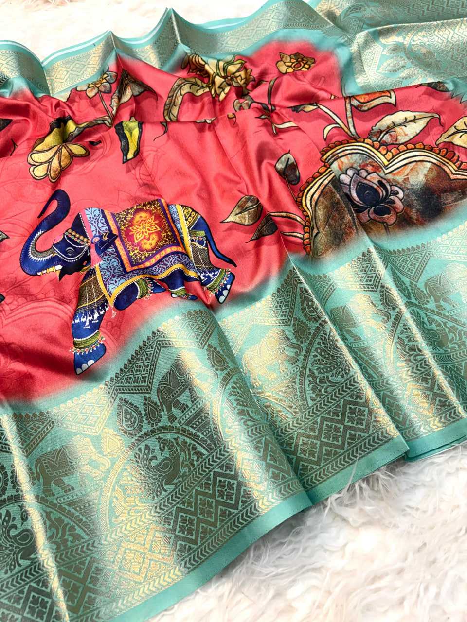 Printed Kalamkari zari Saree (Baby Pink) UNV-SR-017