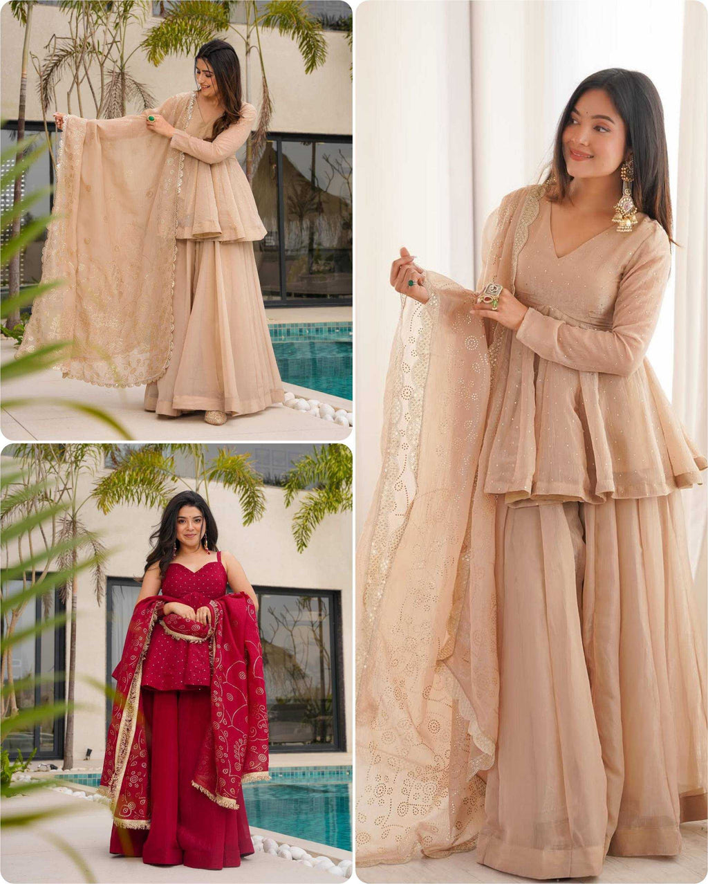 Tabby Organza Silk Sharara Salwar Suit (Beige) UNV-ST-037