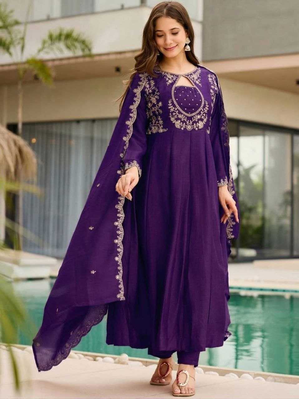 Vichitra Embroidered Suit (Purple) UNV-ST-007