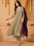 Vichitra  Silk Embroidered Anarkali  Suit (Beige) UNV-ST-017